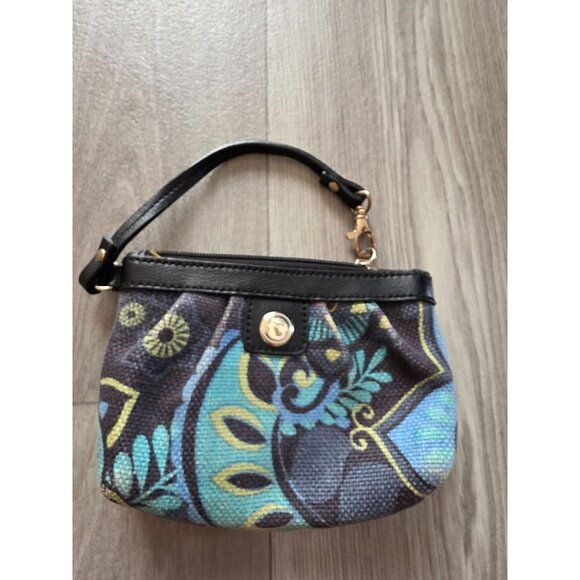 Spartina Natural Linen & Leather Wristlet With Patterned Design - Picture 2 of 8